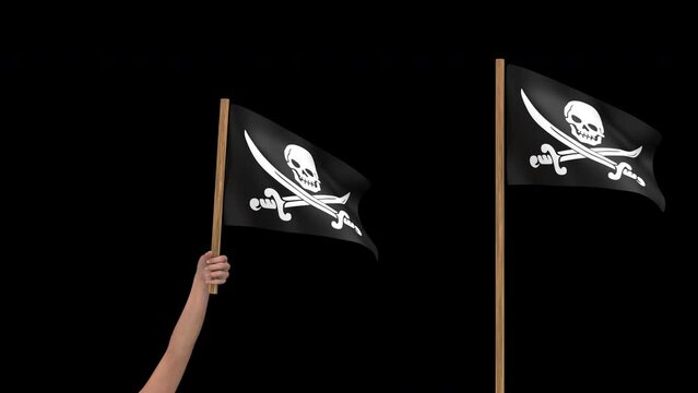 Waving Jolly Roger pirates flag - 3d render looped with alpha channel.
