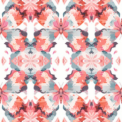 Seamless pattern with butterflies and hibiscus flowers.