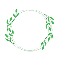 simple flat round frame for invitation card floral pattern green leaves