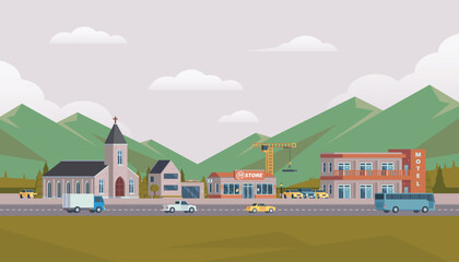 Vector City illustration of Urban Landscape Modern city, Building architecture, cityscape town, Concept for website template.