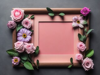 Framework for Photo withFlowers Pink Background By Generative AI