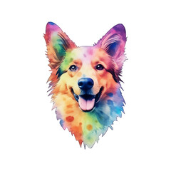 Naklejka premium Watercolor dog sticker, cartoon character animal, idea for print t-shirt, poster and kids envelope, postcard. Hand drawn style. Generative AI.