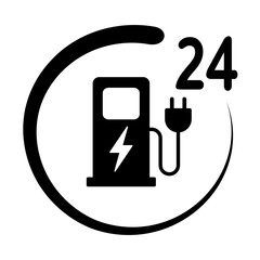 ikona ładowania pojazdu elektrycznego 24/7 - obrazy, fototapety, plakaty