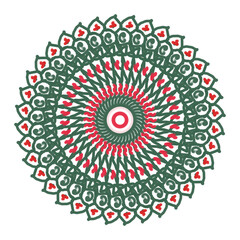 Red- green mandala, round ornament meditation design. Creative drawing can be used for coloring books, tattoos, and mehendi.