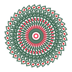 Red- green mandala, round ornament meditation design. Creative drawing can be used for coloring books, tattoos, and mehendi.