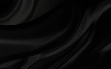 Black gray satin dark fabric texture luxurious shiny that is abstract silk cloth background with patterns soft waves blur beautiful.