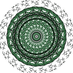 Circular pattern in the form of a green mandala for henna, coloring books, tattoos, and mehendi.