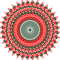Red-green mandala, meditation design. Creative drawing can be used for coloring books, tattoos, and mehendi.
