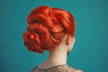 Bright orange colored hair in elegant updo hairstyle. 