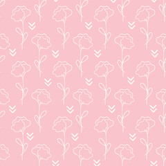 Pastel Pink Delicate Flower Doodle Seamless Vector Repeat Pattern