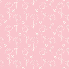 Pastel Pink Delicate Flower Doodle Seamless Vector Repeat Pattern
