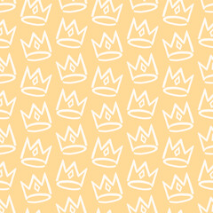Pastel Yellow Royal Crown Doodle  Seamless Vector Repeat Pattern