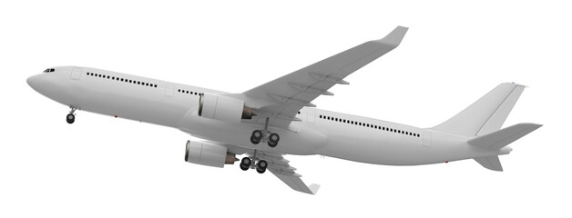 High detailed white airliner or Jet Airplane Take Off isolated. Png transparency