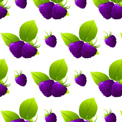 Seamless pattern blackberries. Wild berries on white background. Cartoon fresh bramble, healthy food, organic natural dewberry, raw production, design element.Vector illustration