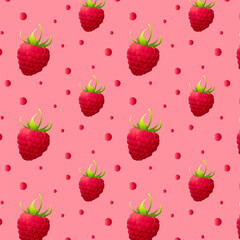 Seamless pattern raspberries food cartoon.For labels, menus, poster, print, or packaging design. Vector illustration