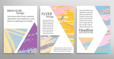 Abstract backgrouns set, grunge texture. Minimalistic art, brush strokes style. Design for card, brochure, banner idea, book cover, booklet print, flyer sheet a4. Collage page, web header template.
