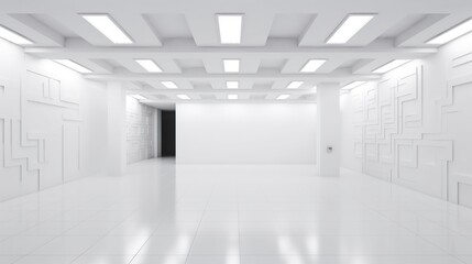 empty futuristic corridor with white walls. AI generative image.