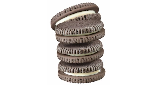  sandwich chocolate cookies with cream isolated on transparent background.