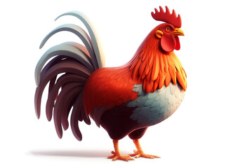 Fototapeta premium The image of a rooster of bright colors stands on a white background. Livestock.