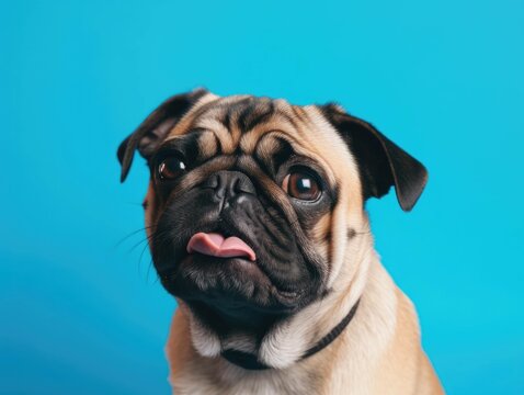 A pug isolated on a blue background