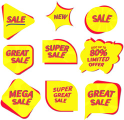 Yellow collection of sale realistic label with shadow