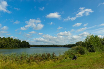 Landscape, view of the lake and the shore. Background for design