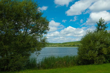 Landscape, view of the lake and the shore. Background for design