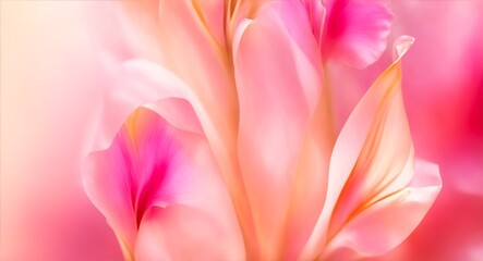 Beautiful flower Gladiolus from smooth elegant transparent fabric concept, contemporary on bright bokeh background 3d pink and peach colors, generative ai
