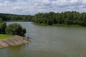 Landscape, view of the lake and the shore. Background for design