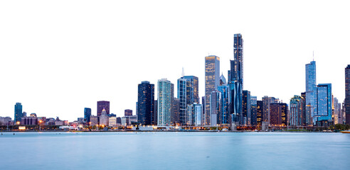 Chicago skyline isolated at transparent background, PNG. United States