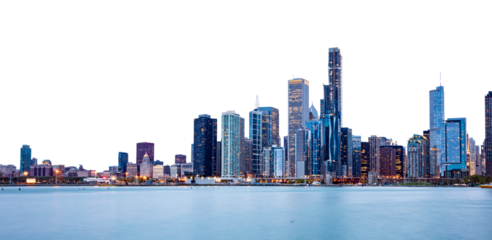 Chicago skyline isolated at transparent background, PNG. United States