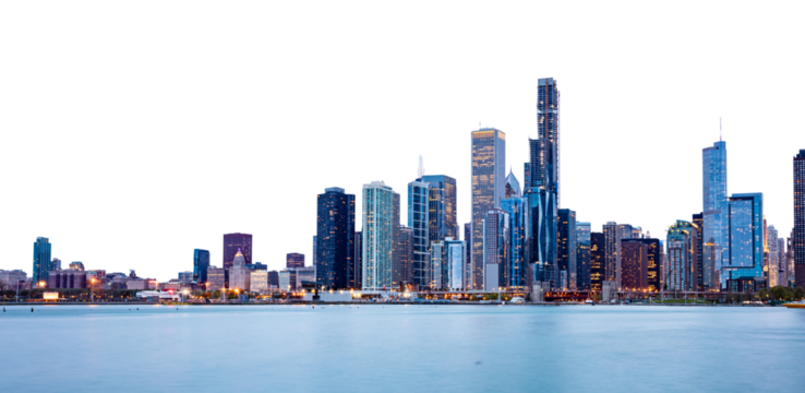 Chicago skyline isolated at transparent background, PNG. United States