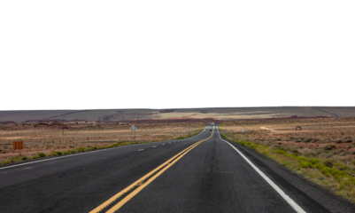 Highway in USA desert landscape isolated on transparent background, PNG. 