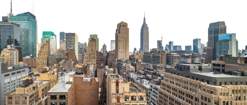 New York city skyline isolated at transparent background, PNG. United States