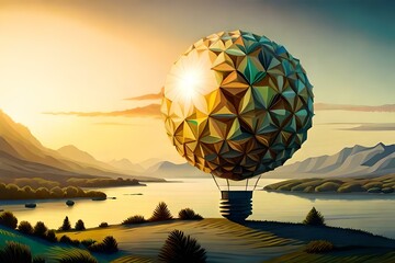 abstract texture light bulb in the middle of a desert. Generative AI