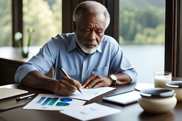 middle-aged buisness person working on graphic documents 04. Generative AI