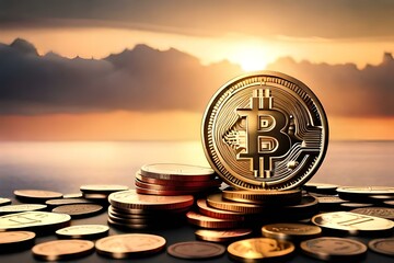 bitcoin money coins, concept saving money for investment ,financial plan. Generative AI