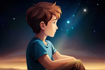 illustration of a boy looking at the stars 05. Generative AI