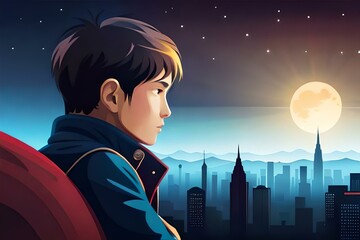 illustration of a boy looking at the stars 04. Generative AI