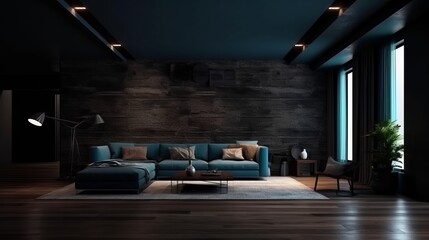 Modern dark home interior. Generative AI