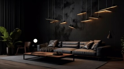 Obraz na płótnie Canvas Modern dark home interior. Generative AI