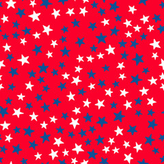 United States patriotic seamless pattern. American traditional backdrop.  Red white blue stars background. Vector template for fabric, textile, wallpaper, wrapping paper, etc