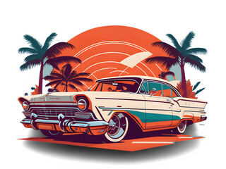 classic car on the beach, retro, Generative Ai