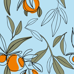 Seamless pattern beautiful orange fruits and leaves vector
