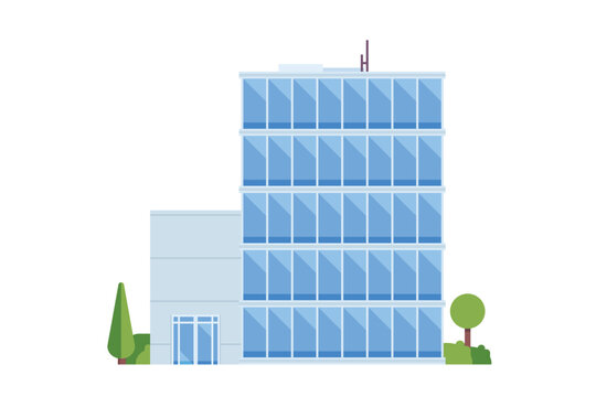 flat style blue building with trees clip art preview