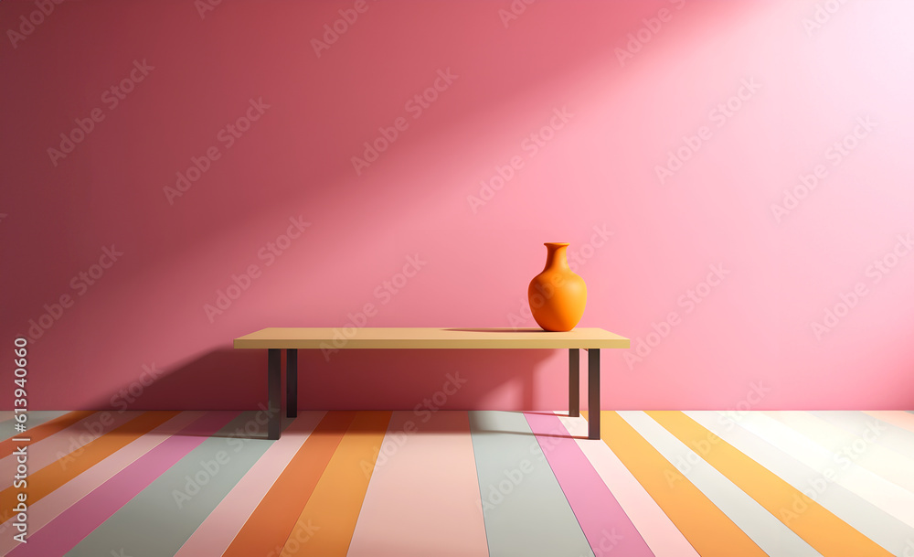 Aufkleber abstract minimal concept. pastel multi colour vibrant textured background wall with long shelf table