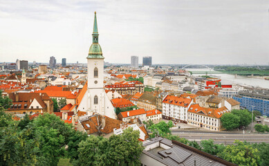 landscape of the roofs of Bratislava from a historical downtown rooftop