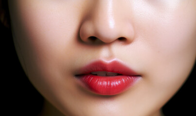 Fototapeta premium fashionable lips and mouth of a young female model. AI GENERATIVE