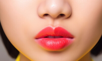 Fototapeta premium fashionable lips and mouth of a young female model. AI GENERATIVE