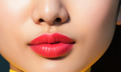 Obraz premium fashionable lips and mouth of a young female model. AI GENERATIVE